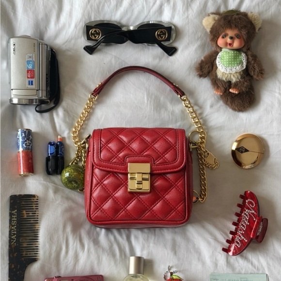 Banana Republic Vintage Y2K Quilted Red Leather Crossbody Mini Bag | Chain Strap - Picture 3 of 16